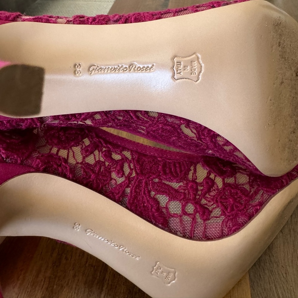 Gianvito Rossi Magenta Lace Heels - Picture 7 of 9